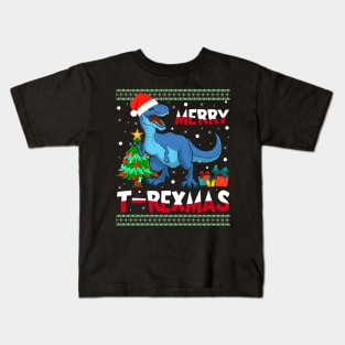 Merry T Rex-mas Funny Dinosaur Christmas Kids Boys Men Kids T-Shirt